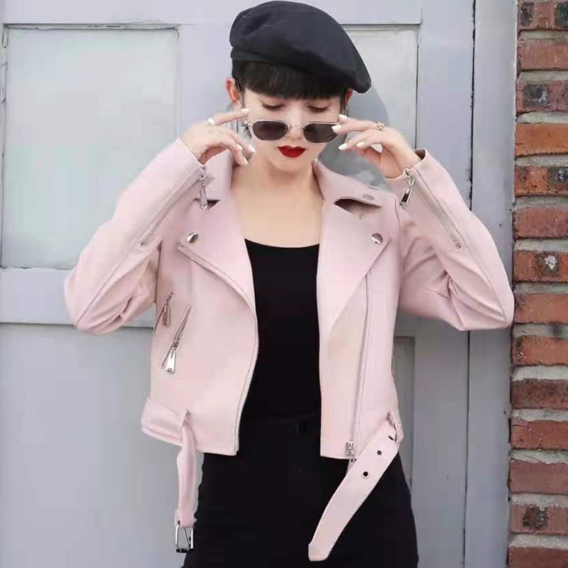 Дамско кожено яке, пролетно-есенно, корейски стил, късо, slim fit, модерно яке от PU мотоциклетна кожа