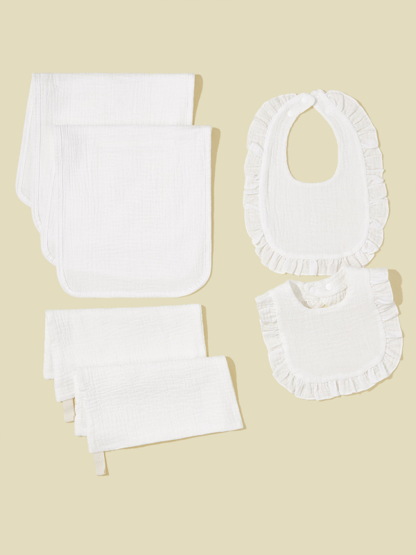 Едноцветен бебешки лигавник за слюнка, водоустойчив и устойчив на петна, за захранване, корейски стил с дантелена кант, дишащ за новородени