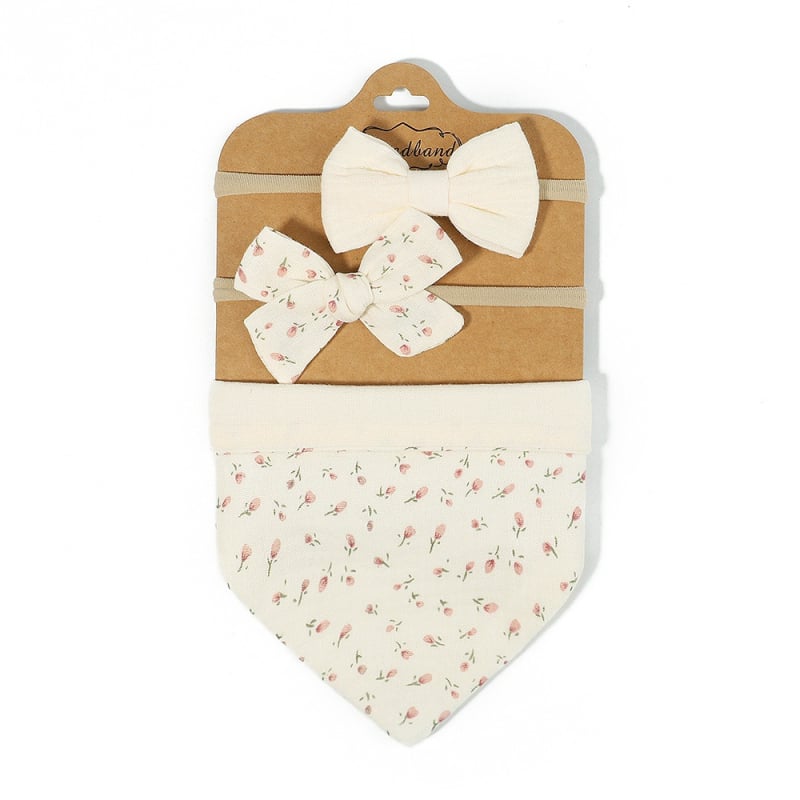 Детски комплект лента за глава с панделка и еластични ластици за коса, аксесоари за коса от принтирана тъкан - 2957