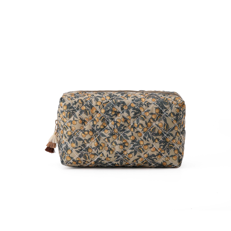 Kozmetička torbica s cvjetnim motivom i quilt dizajnom, velika kapaciteta, pamukasti materijal, kutija za olovke, izvezen karirani uzorak, za žene