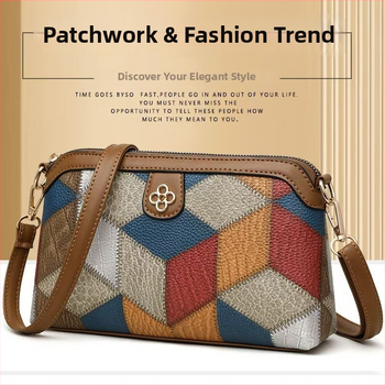 Dámska kabelka cez rameno s bohémskym vzorom a farebnými blokmi, crossbody kabelka