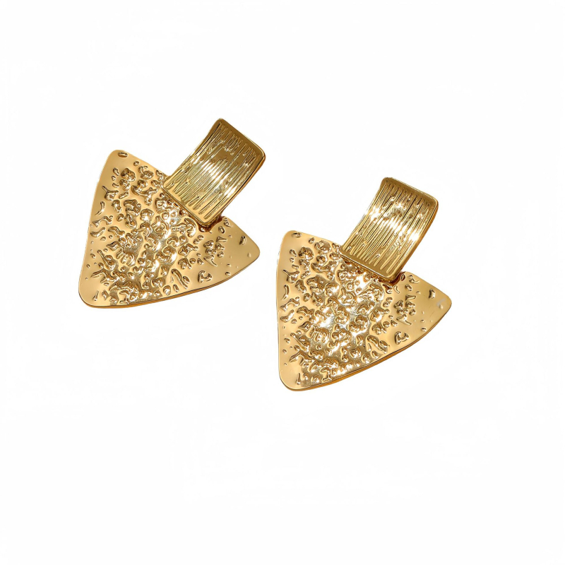Овеци от неръждаема стомана с текстурирана повърхност и геометрични форми (квадрат и триъгълник), 18K златно покритие, за жени