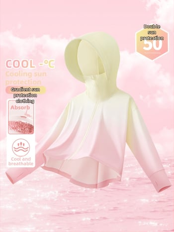 Djevojčice UV zaštitna lagana prozračna jakna s gradientnim dizajnom, ljetni ice-silk top