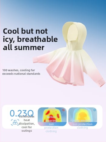 Djevojčice UV zaštitna lagana prozračna jakna s gradientnim dizajnom, ljetni ice-silk top