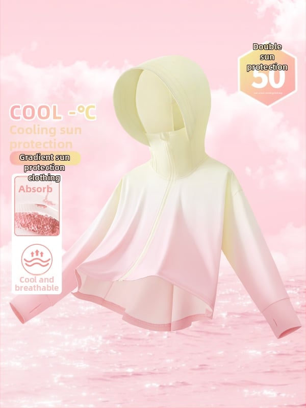 Djevojčice UV zaštitna lagana prozračna jakna s gradientnim dizajnom, ljetni ice-silk top