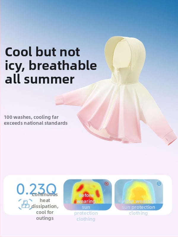 Djevojčice UV zaštitna lagana prozračna jakna s gradientnim dizajnom, ljetni ice-silk top