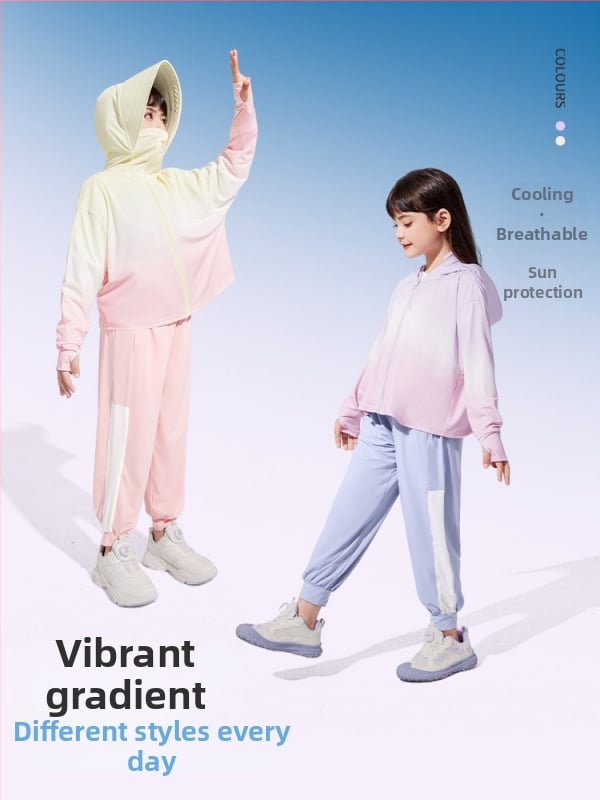 Djevojčice UV zaštitna lagana prozračna jakna s gradientnim dizajnom, ljetni ice-silk top