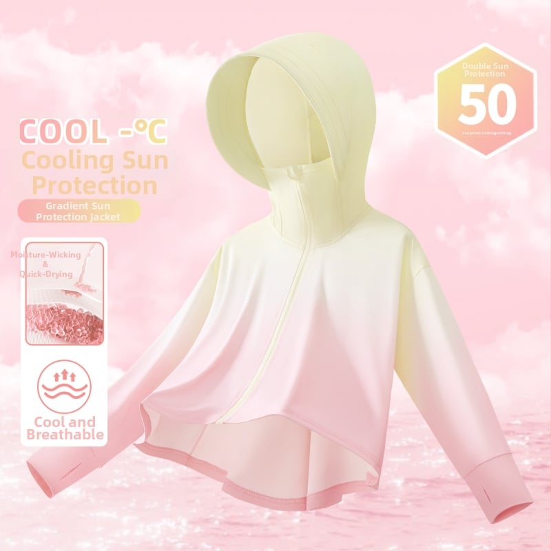 Djevojčice UV zaštitna lagana prozračna jakna s gradientnim dizajnom, ljetni ice-silk top