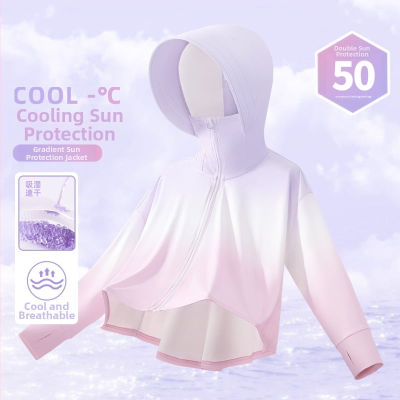 Djevojčice UV zaštitna lagana prozračna jakna s gradientnim dizajnom, ljetni ice-silk top