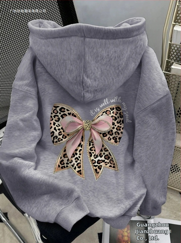 Dámska mikina s leopardím vzorom a mašľou, mäkký klasický strih, retro streetwear s atmosférou Y2K, európske veľkosti