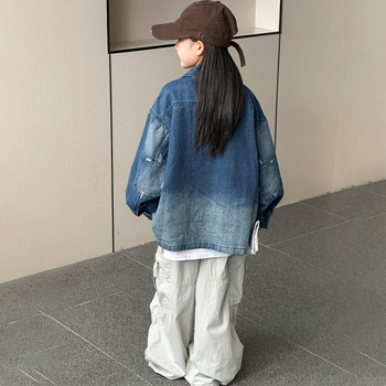 Дънково яке за момичета през есента, свободен силует, дълги ръкави, стил 2025