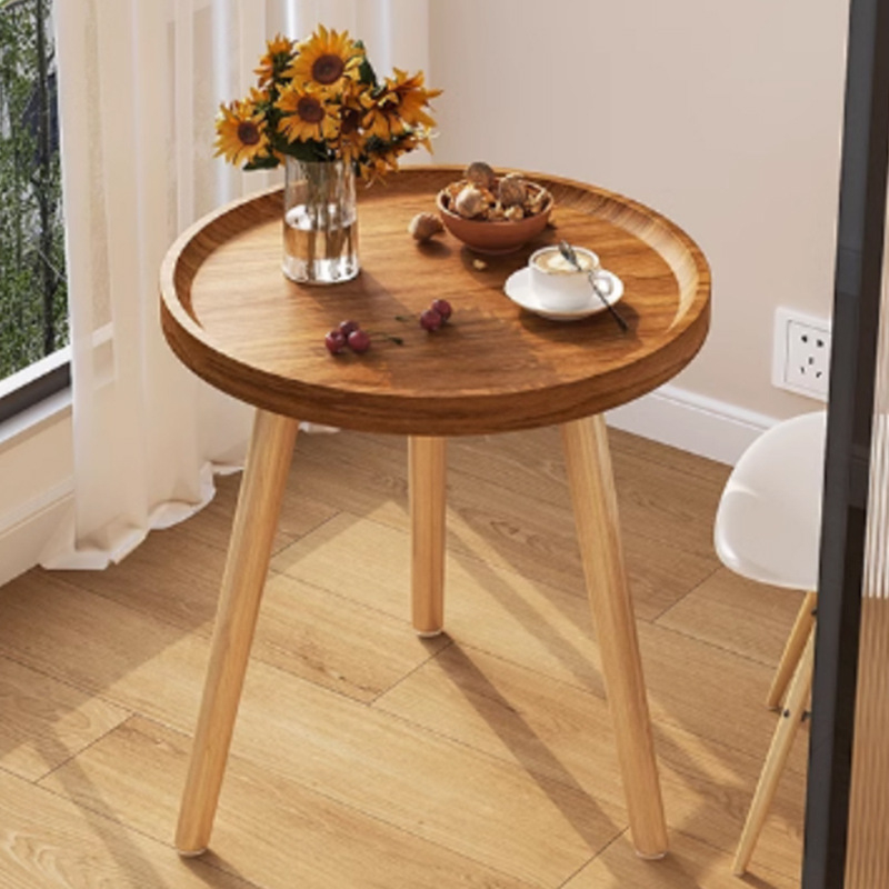 Masă laterală pentru canapea și masă de cafea – minimalist modern, colț rotund, lemn