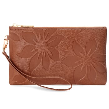 Portofel-clutch lung pentru femei, cu design de floare de bumbac în relief, portofel cu fermoar multifunctional, buzunar pentru telefon, blocare RFID, ultra-ușor