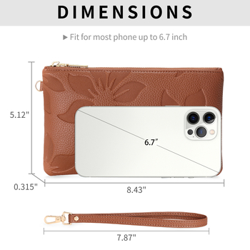 Portofel-clutch lung pentru femei, cu design de floare de bumbac în relief, portofel cu fermoar multifunctional, buzunar pentru telefon, blocare RFID, ultra-ușor