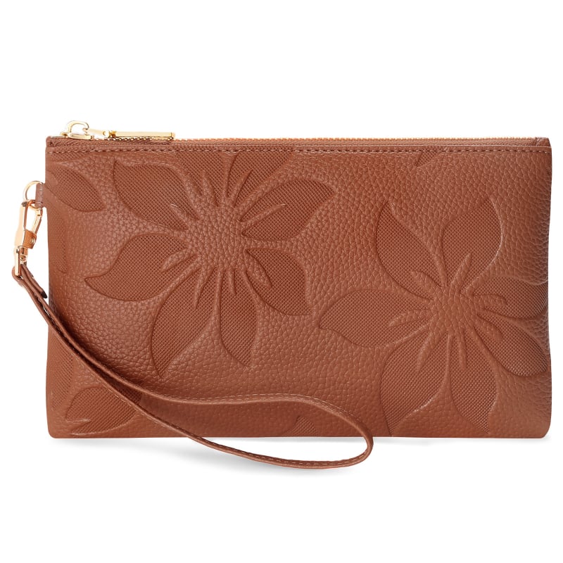 Portofel-clutch lung pentru femei, cu design de floare de bumbac în relief, portofel cu fermoar multifunctional, buzunar pentru telefon, blocare RFID, ultra-ușor