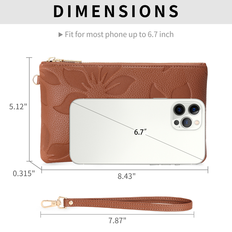 Portofel-clutch lung pentru femei, cu design de floare de bumbac în relief, portofel cu fermoar multifunctional, buzunar pentru telefon, blocare RFID, ultra-ușor