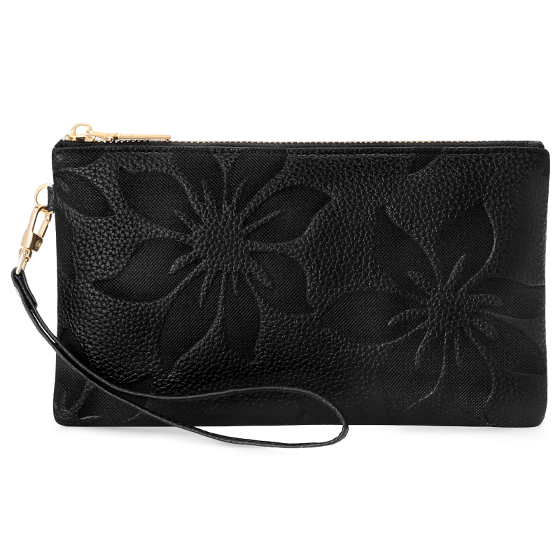 Portofel-clutch lung pentru femei, cu design de floare de bumbac în relief, portofel cu fermoar multifunctional, buzunar pentru telefon, blocare RFID, ultra-ușor