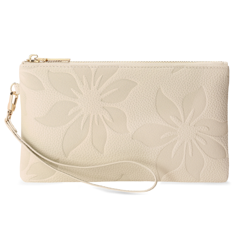 Portofel-clutch lung pentru femei, cu design de floare de bumbac în relief, portofel cu fermoar multifunctional, buzunar pentru telefon, blocare RFID, ultra-ușor