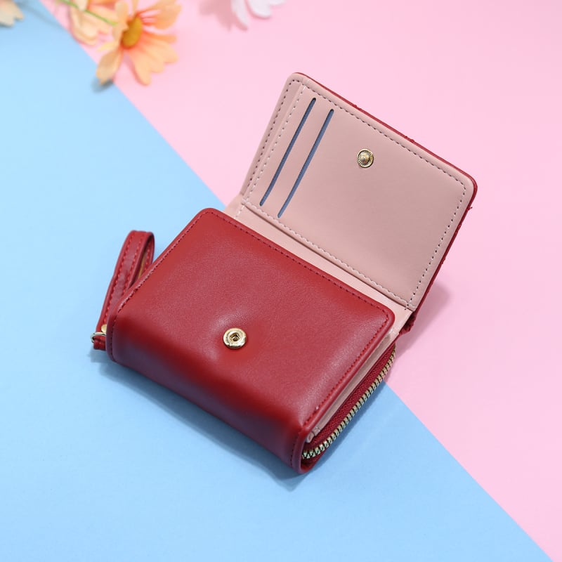 Portofel scurt pentru femei, cu design quiltat și fermoar pentru monede, portofel bifold elegant