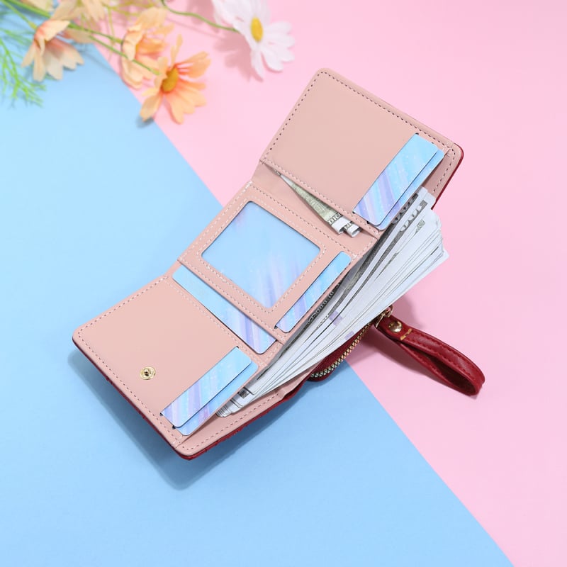 Portofel scurt pentru femei, cu design quiltat și fermoar pentru monede, portofel bifold elegant
