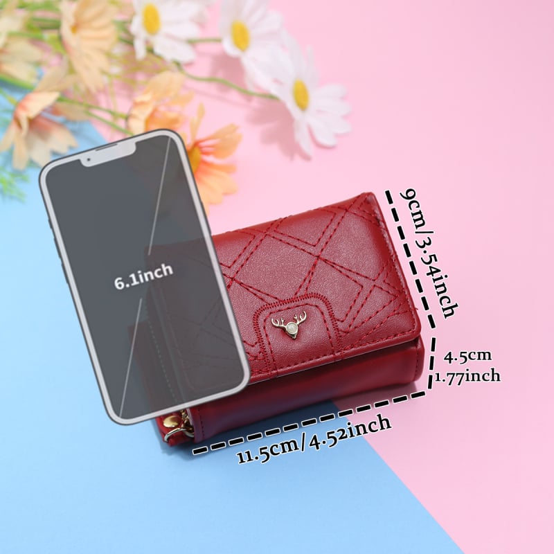 Portofel scurt pentru femei, cu design quiltat și fermoar pentru monede, portofel bifold elegant
