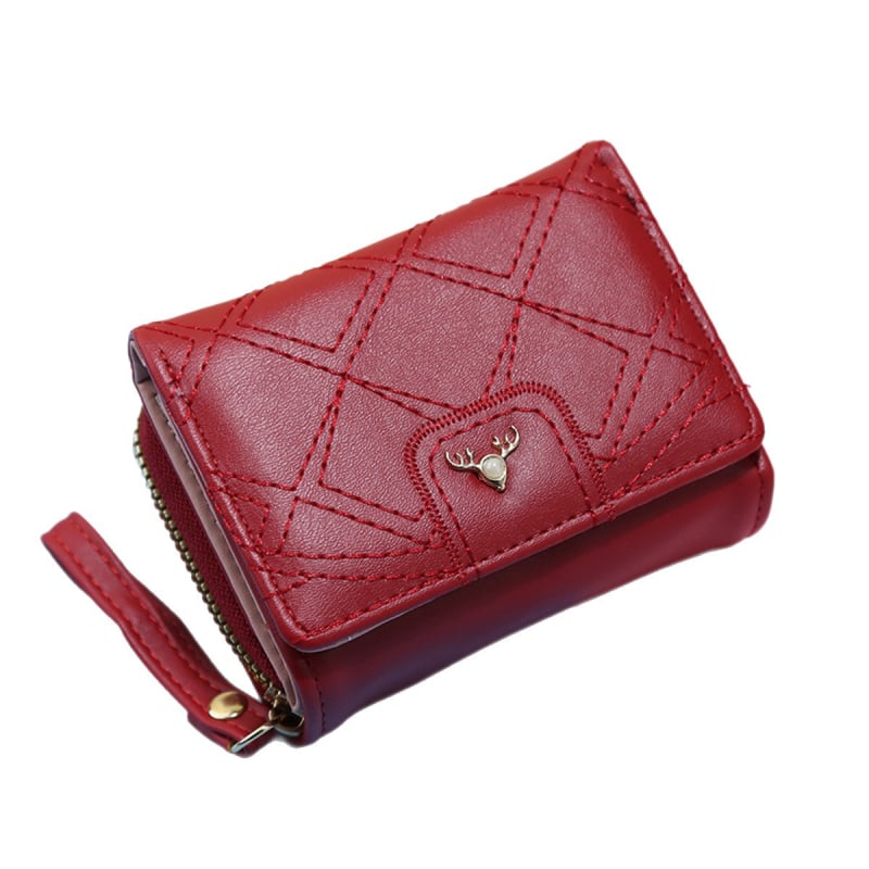 Portofel scurt pentru femei, cu design quiltat și fermoar pentru monede, portofel bifold elegant