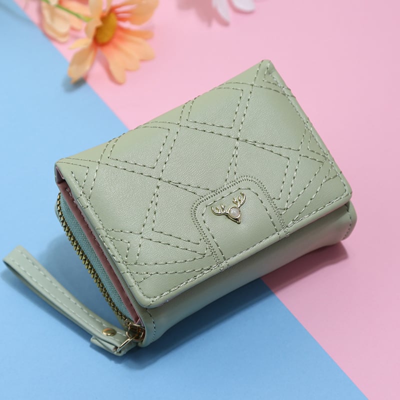 Portofel scurt pentru femei, cu design quiltat și fermoar pentru monede, portofel bifold elegant