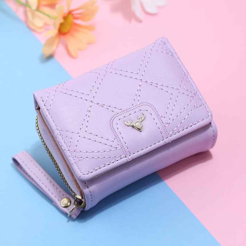 Portofel scurt pentru femei, cu design quiltat și fermoar pentru monede, portofel bifold elegant