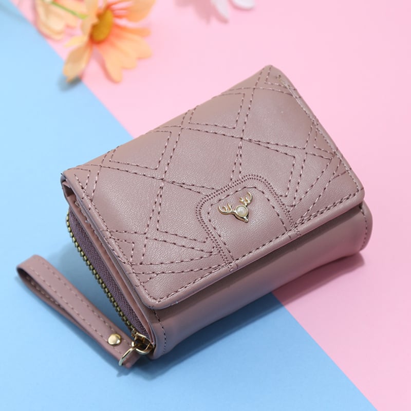 Portofel scurt pentru femei, cu design quiltat și fermoar pentru monede, portofel bifold elegant