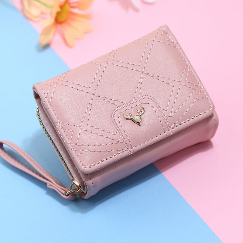 Portofel scurt pentru femei, cu design quiltat și fermoar pentru monede, portofel bifold elegant