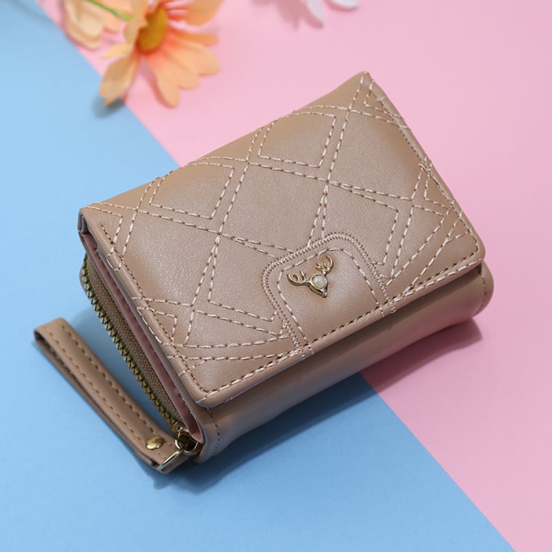 Portofel scurt pentru femei, cu design quiltat și fermoar pentru monede, portofel bifold elegant