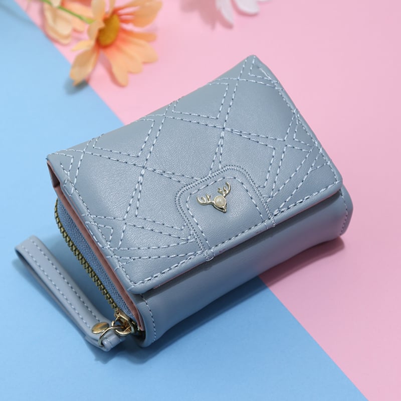 Portofel scurt pentru femei, cu design quiltat și fermoar pentru monede, portofel bifold elegant