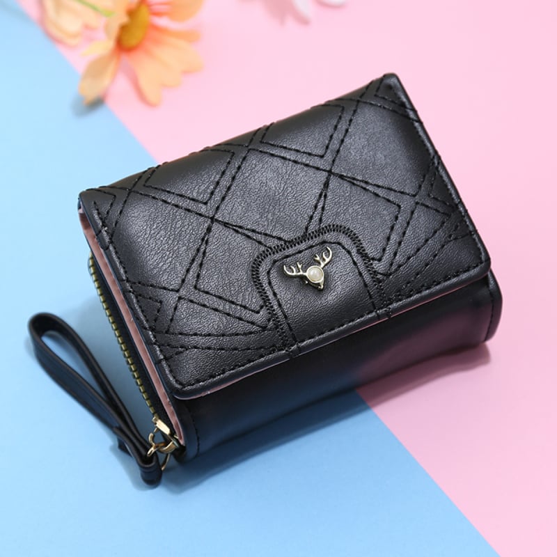 Portofel scurt pentru femei, cu design quiltat și fermoar pentru monede, portofel bifold elegant