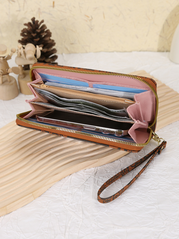 Geantă clutch feminină lungă, cu fermoar, spațiu mare pentru monede, compartimente multiple pentru carduri, pentru studente