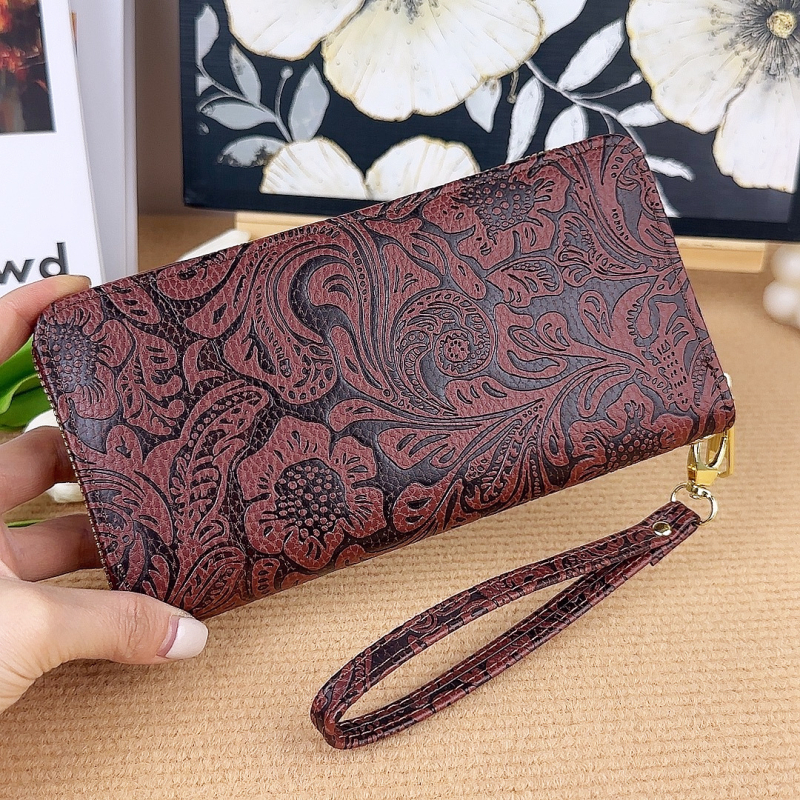 Geantă clutch feminină lungă, cu fermoar, spațiu mare pentru monede, compartimente multiple pentru carduri, pentru studente