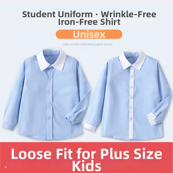 Modrá košeľa s krátkym rukávom v štýle vysokej školy pre deti, plus size, biely golier, biele rukávy, chlapčenská uniforma pre základnú školu