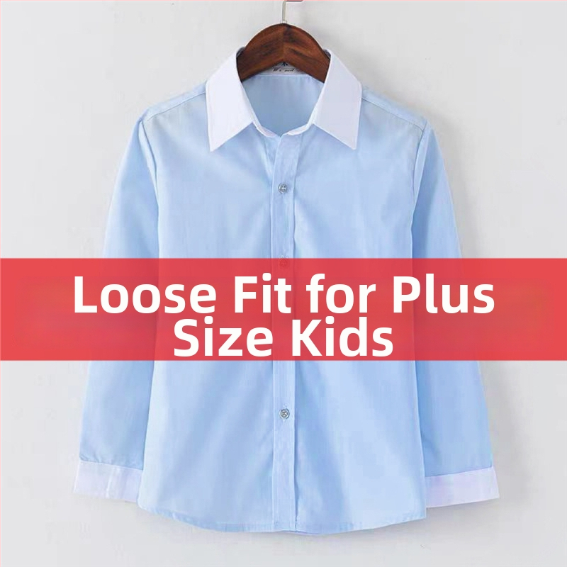 Modrá košeľa s krátkym rukávom v štýle vysokej školy pre deti, plus size, biely golier, biele rukávy, chlapčenská uniforma pre základnú školu