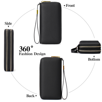 Portofel lung din piele microfibră, clutch multifuncțional pentru carduri, închidere cu fermoar dublu, model 1399