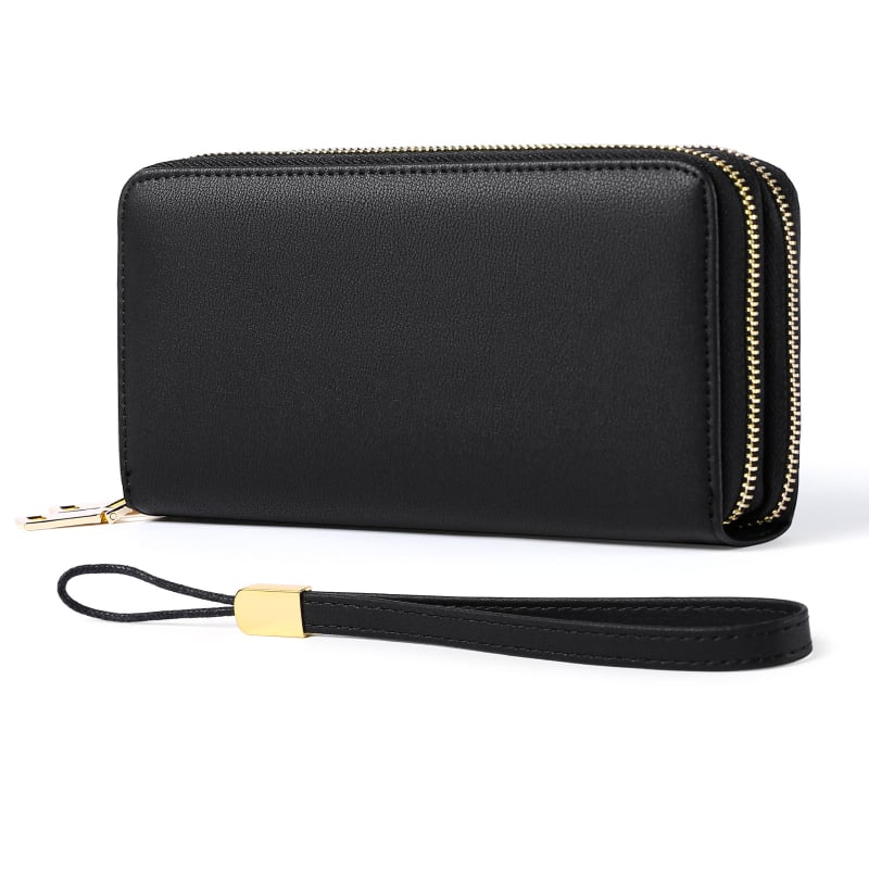 Portofel lung din piele microfibră, clutch multifuncțional pentru carduri, închidere cu fermoar dublu, model 1399