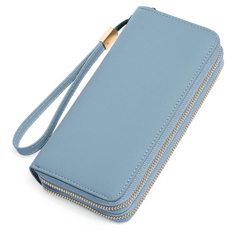 Portofel lung din piele microfibră, clutch multifuncțional pentru carduri, închidere cu fermoar dublu, model 1399