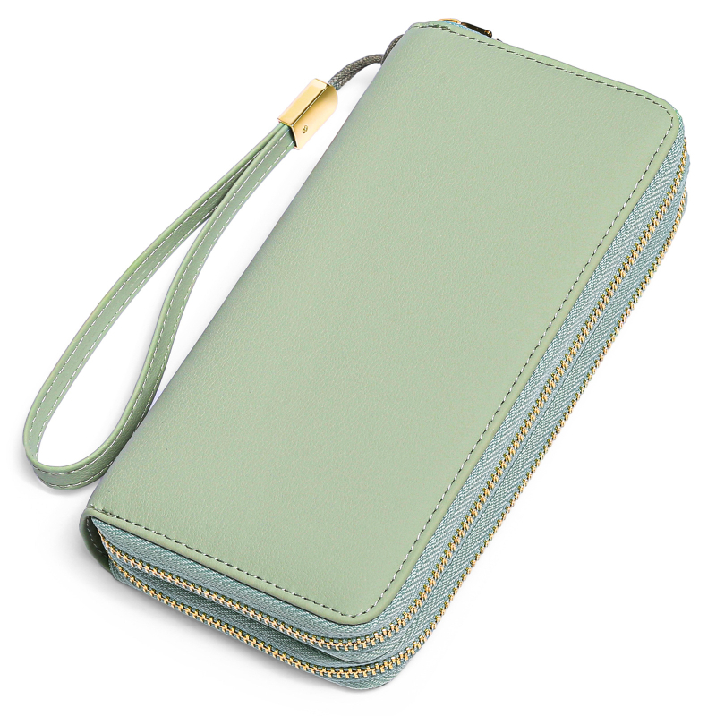 Portofel lung din piele microfibră, clutch multifuncțional pentru carduri, închidere cu fermoar dublu, model 1399