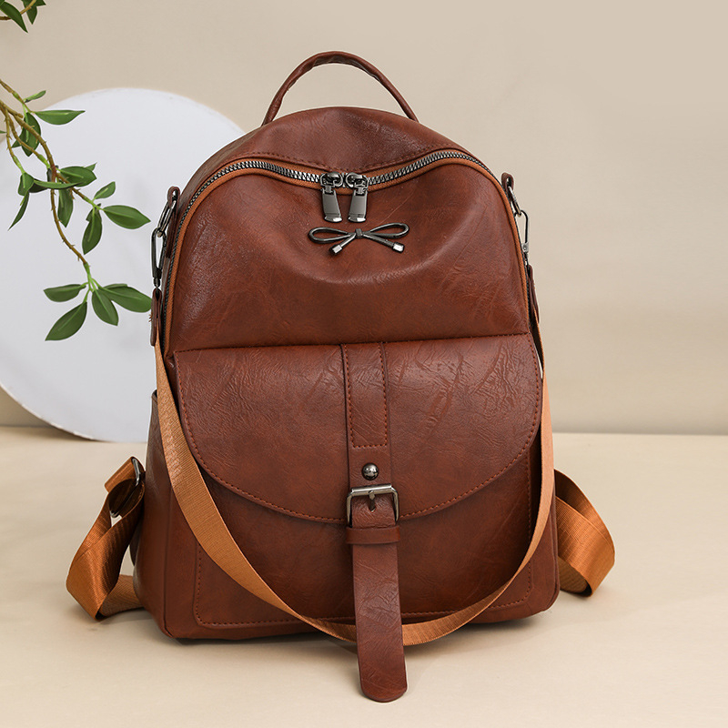 Ženski ruksak od PU kože, velik kapacitet, retro casual stil, kontrastni dizajn boja, zatvarač