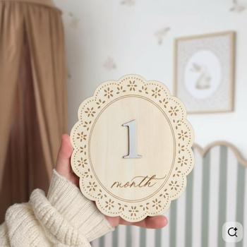 Semne lunare de milestone, ovale, cu margine dantelată, duble — plăci din lemn pentru decorare foto, 1–12 luni