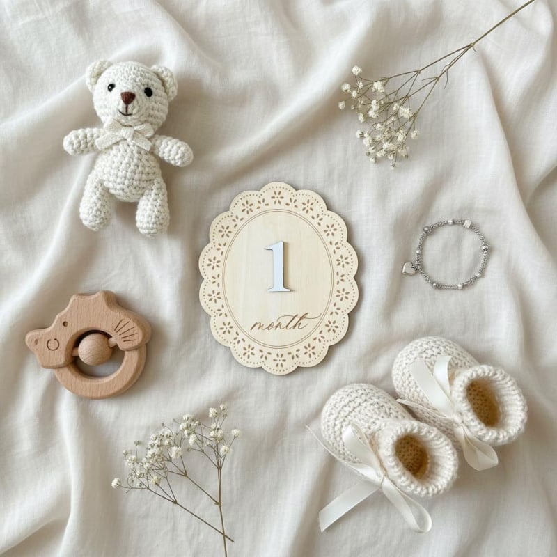 Semne lunare de milestone, ovale, cu margine dantelată, duble — plăci din lemn pentru decorare foto, 1–12 luni