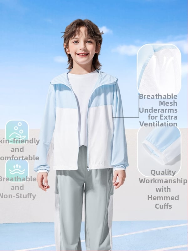Dječja jakna s UV zaštitom za ljeto, model 2026, lagana s kapuljom, Ice Silk tkanina