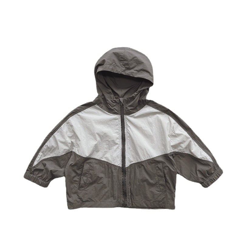 Dječja UV zaštitna jakna s kapuljačom, color-block dizajn, korejsko/japansko stil