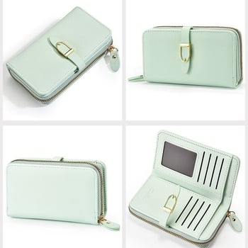 Portofel lung pentru femei în stil coreean, elegant și minimalist, culoare uni, buzunar cu fermoar pentru monede