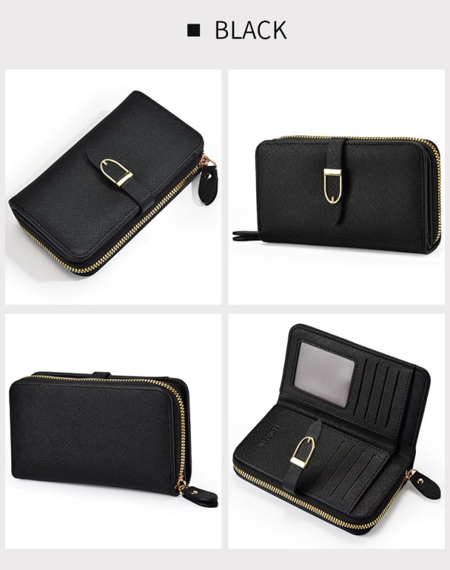 Portofel lung pentru femei în stil coreean, elegant și minimalist, culoare uni, buzunar cu fermoar pentru monede
