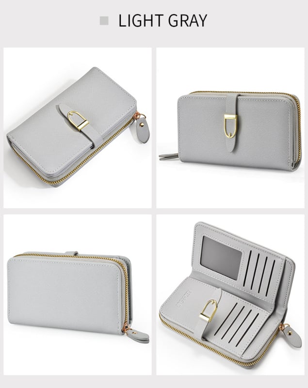 Portofel lung pentru femei în stil coreean, elegant și minimalist, culoare uni, buzunar cu fermoar pentru monede