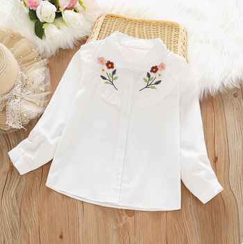Παιδικό λευκό πουκάμισο με κέντημα από 100% βαμβάκι, σχολικό/ακαδημαϊκό στυλ, άνοιξη 2025